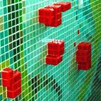 Design de interiores, desenho e execução de mosaico em pastilhas de vidro com 20 tonalidades diferentes, usando mais de 20.000 pastilhas em painel com 10 metros quadrados.