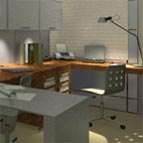 Visualização arquitetônica para design de interiores em escritório residencial.