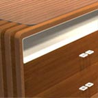 Rack para TV com base giratória e gaveteiro com iluminação interna e nichos para CD's e DVD's.